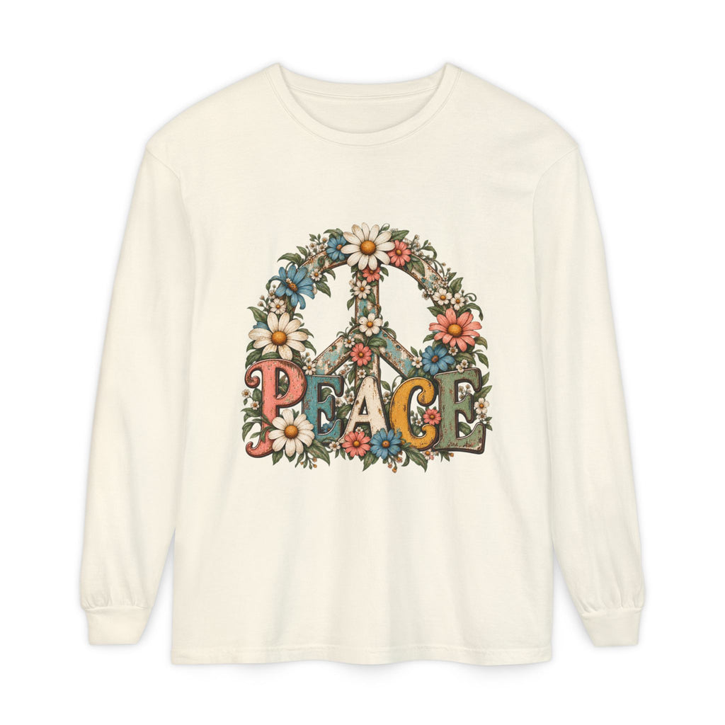 Vintage Floral Peace Sign Long Sleeve Shirt for Women