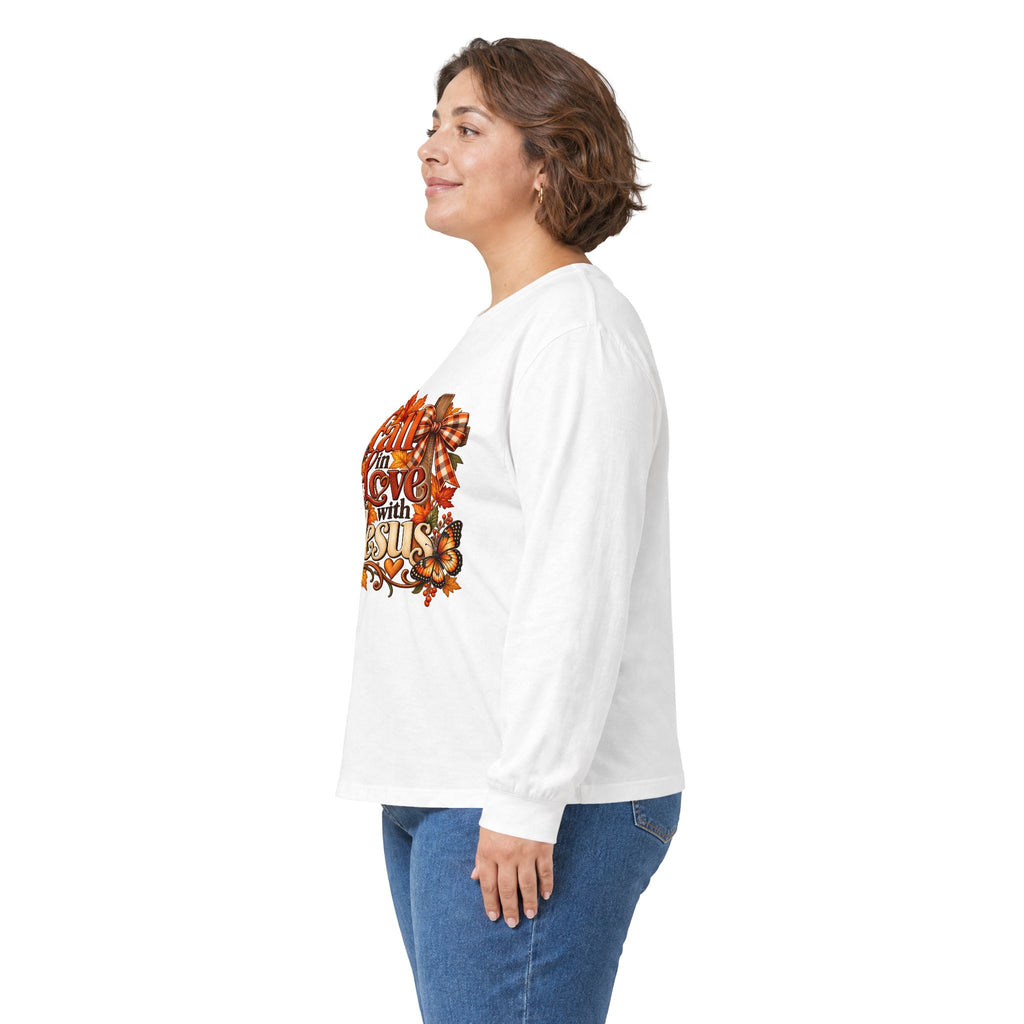 Fall in Love With Jesus Long Sleeve Shirt, Christian Fall Shirt, Women’s Autumn Faith Tee, Pumpkin Butterfly Graphic Top