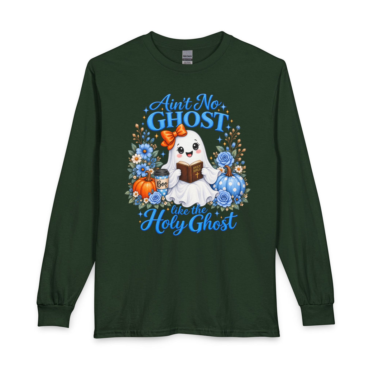 Ain't No Ghost Like the Holy Ghost Long Sleeve T-Shirt | Cute Christian Ghost Design