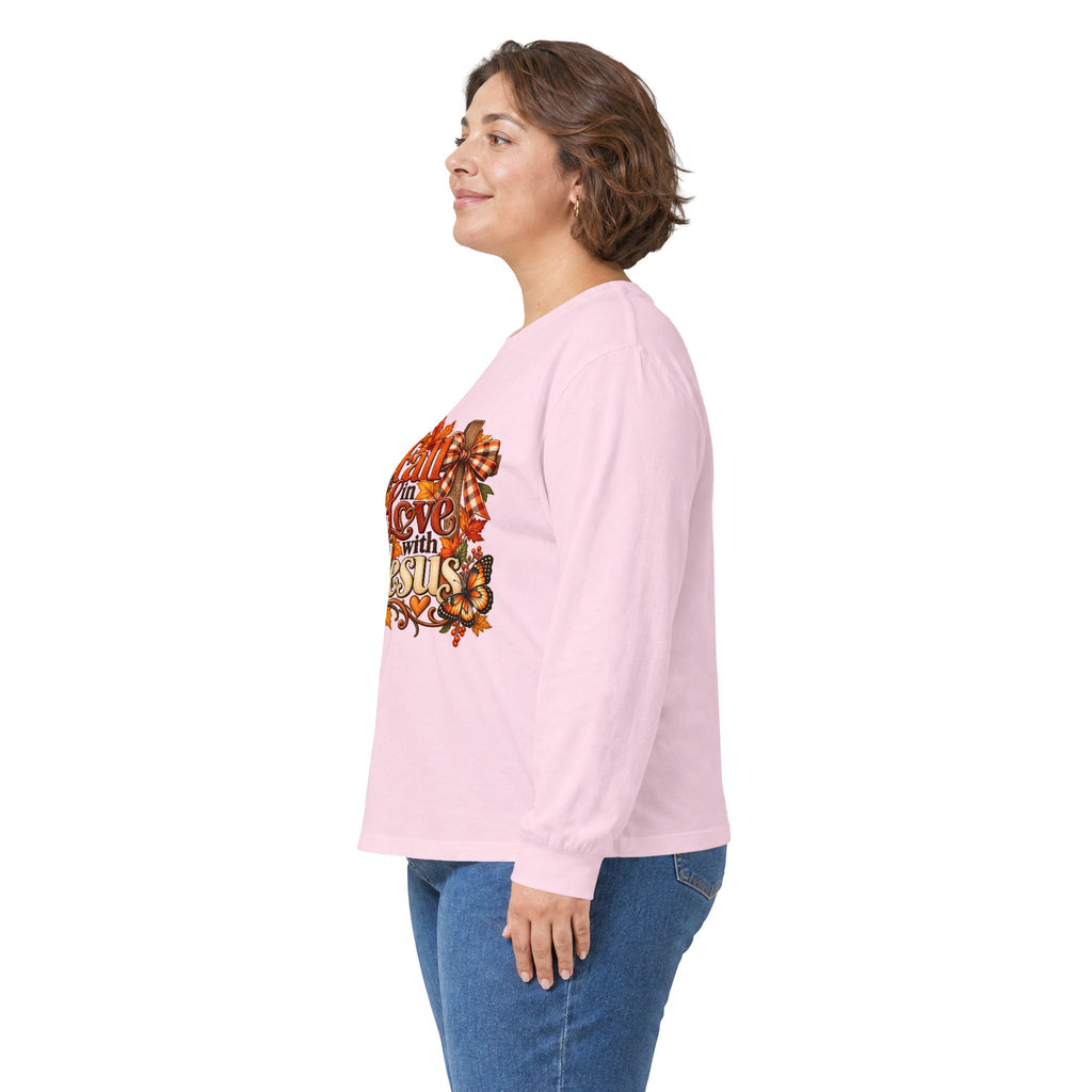 Fall in Love With Jesus Long Sleeve Shirt, Christian Fall Shirt, Women’s Autumn Faith Tee, Pumpkin Butterfly Graphic Top