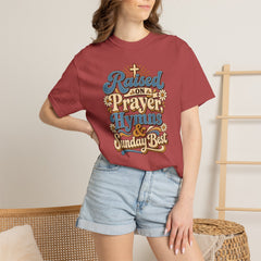 Raised on Prayer, Hymns & Sunday Best Shirt | Christian T-Shirt | Retro Faith Graphic Tee | Church Shirt