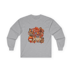 Fall in Love With Jesus Long Sleeve Shirt, Christian Fall Shirt, Women’s Autumn Faith Tee, Pumpkin Butterfly Graphic Top