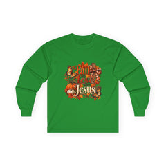 Fall in Love With Jesus Long Sleeve Shirt, Christian Fall Shirt, Women’s Autumn Faith Tee, Pumpkin Butterfly Graphic Top