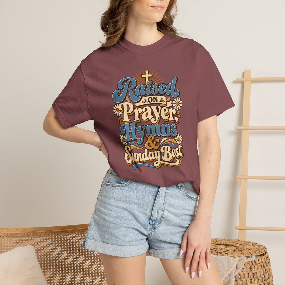 Raised on Prayer, Hymns & Sunday Best Shirt | Christian T-Shirt | Retro Faith Graphic Tee | Church Shirt