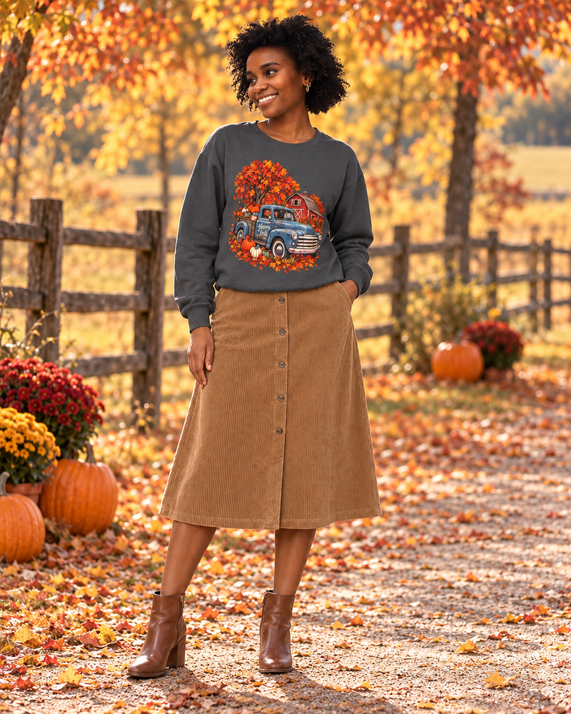 Vintage Fall Truck Sweatshirt, Happy Fall Pumpkin Crewneck, Comfort Colors Autumn Farm Shirt, Cozy Harvest Gift
