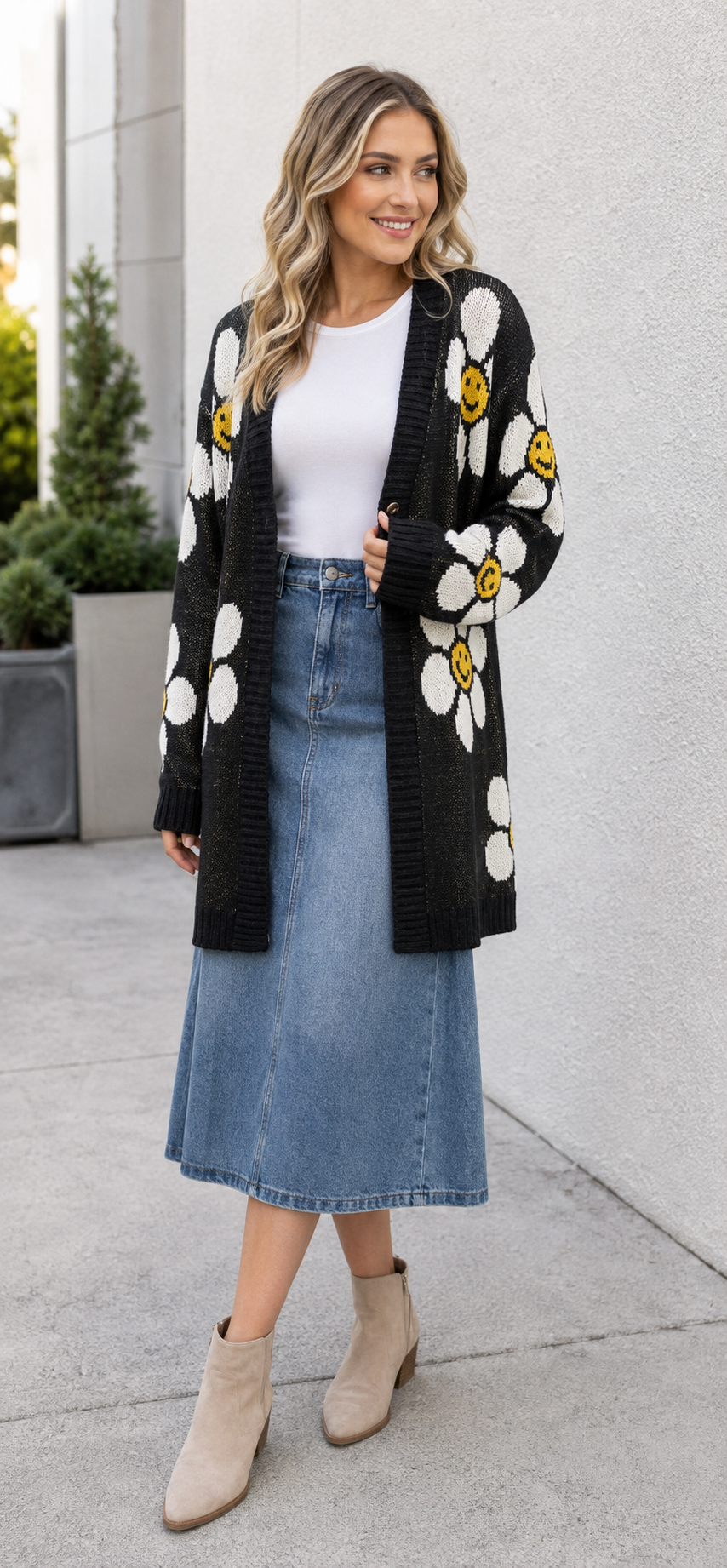 Perfee Floral Button Down Longline Cardigan