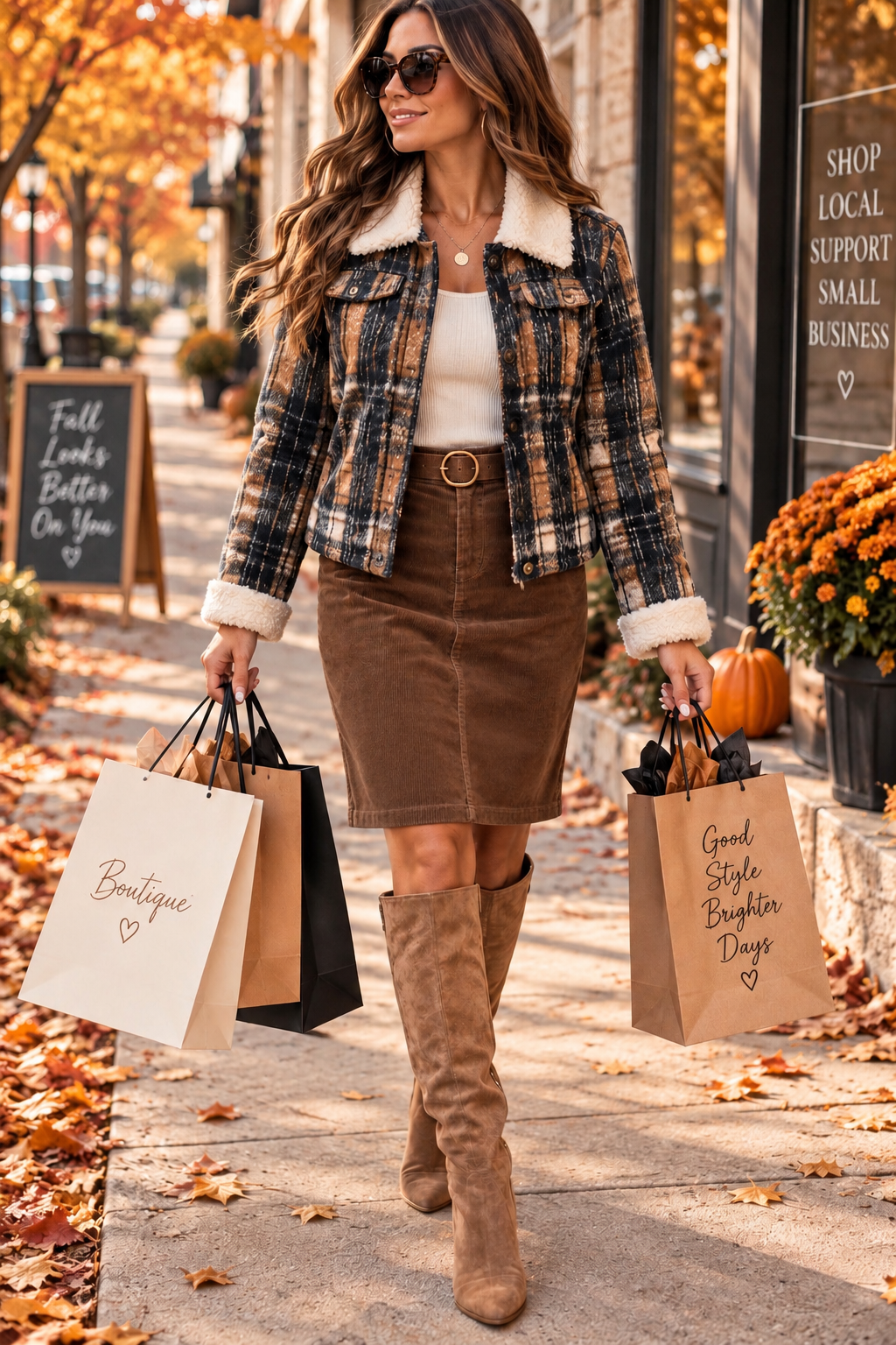 Sherpa-Lined Plaid Button-Down Outerwear