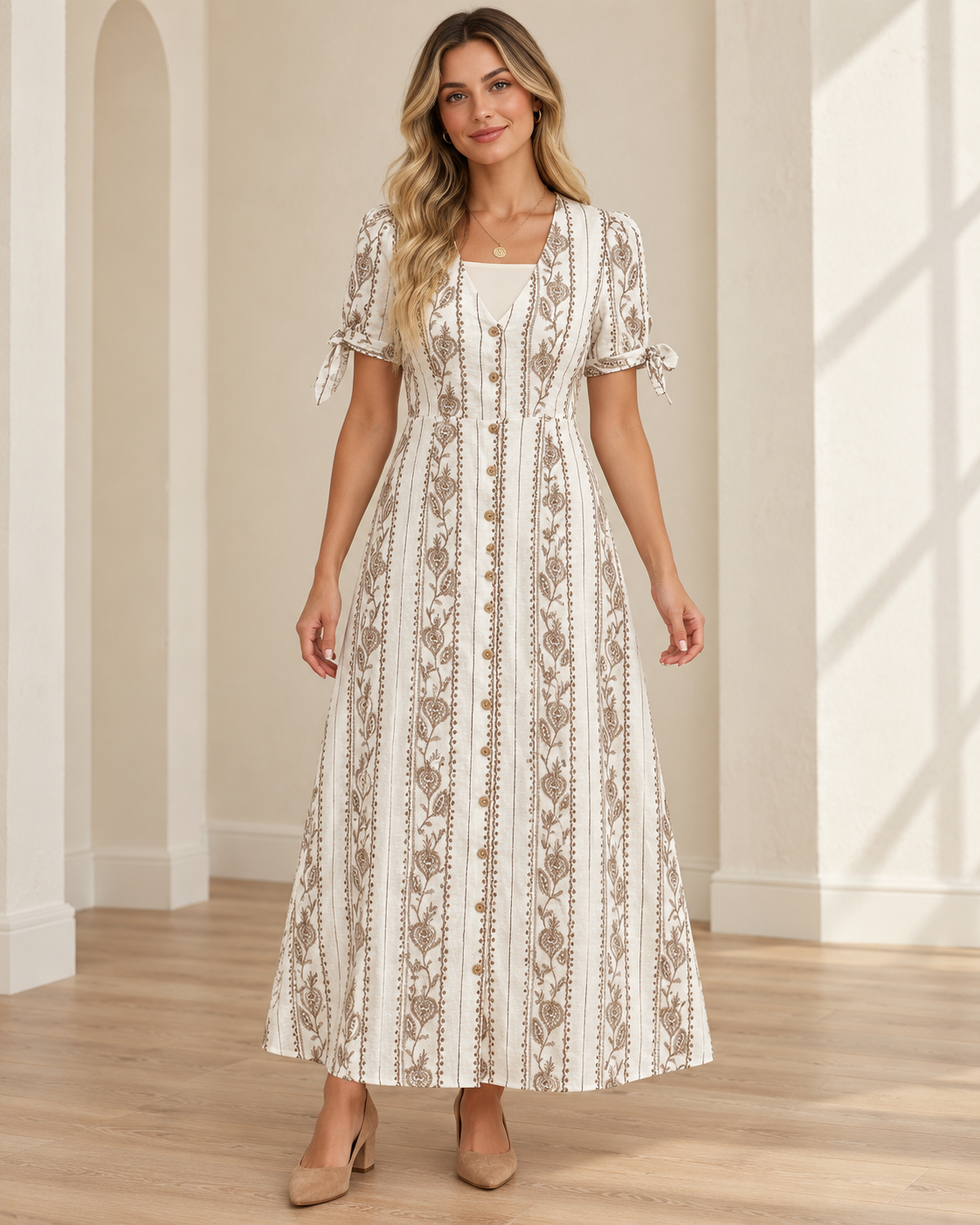 Printed Button-Down Midi Dress